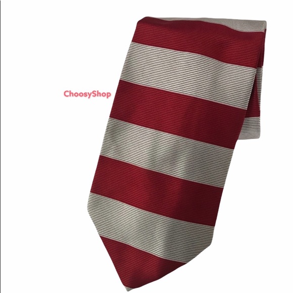 Gucci Other - Paulo GUCCI Red Gray Striped Silk Gem Tie 4”W